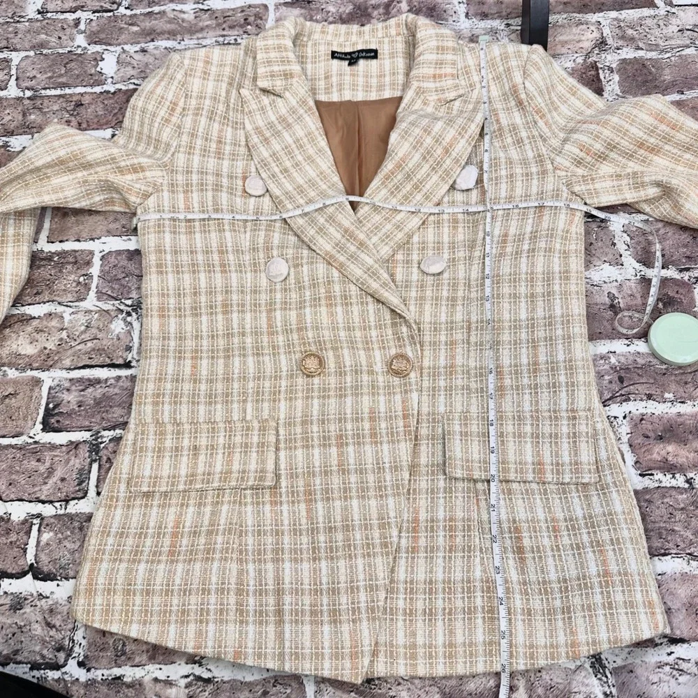Attitude Unknown Women's Beige‎ NWOT Tweed Double Breasted Blazer Jacket Size M - Picture 12 of 16